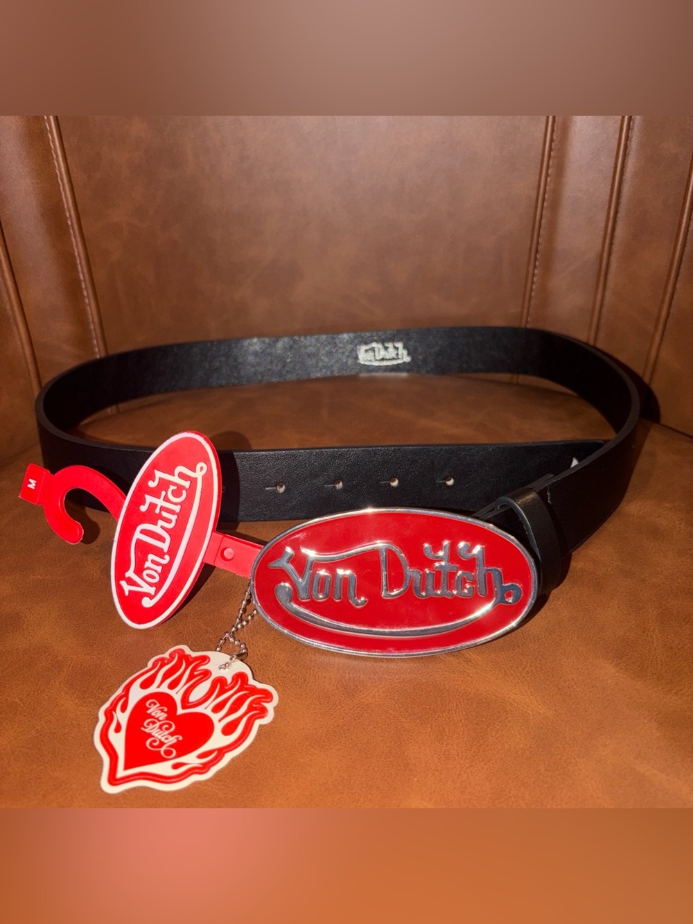 Von Dutch Logo Medium Black Belt Red Buckle Streetwear NWT Y2K Style
